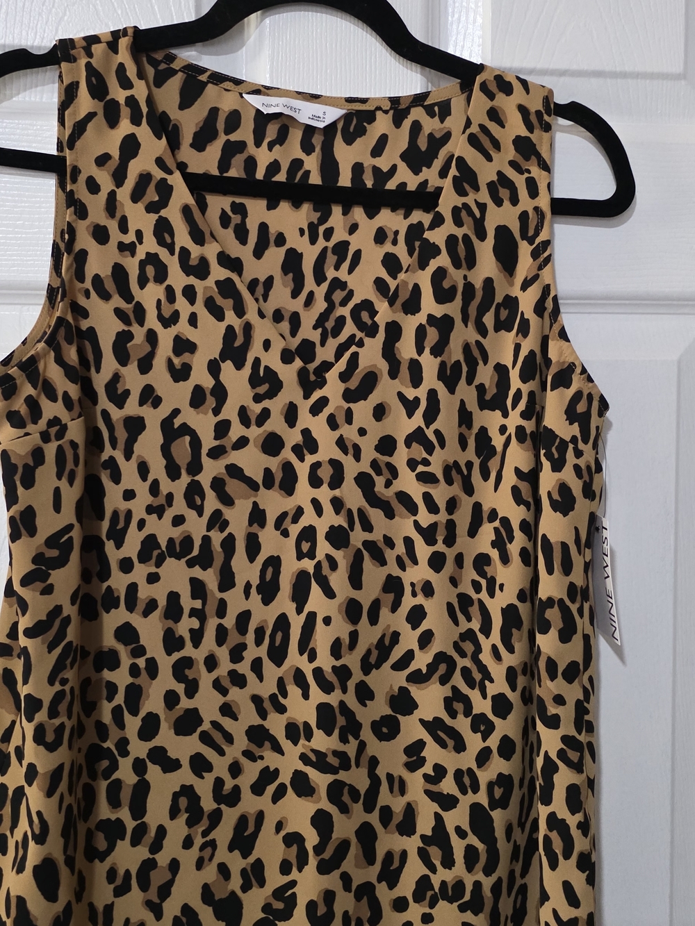 Nine West Tan and Black Leopard Print V-Neck Sleeveless Camisole Size Small